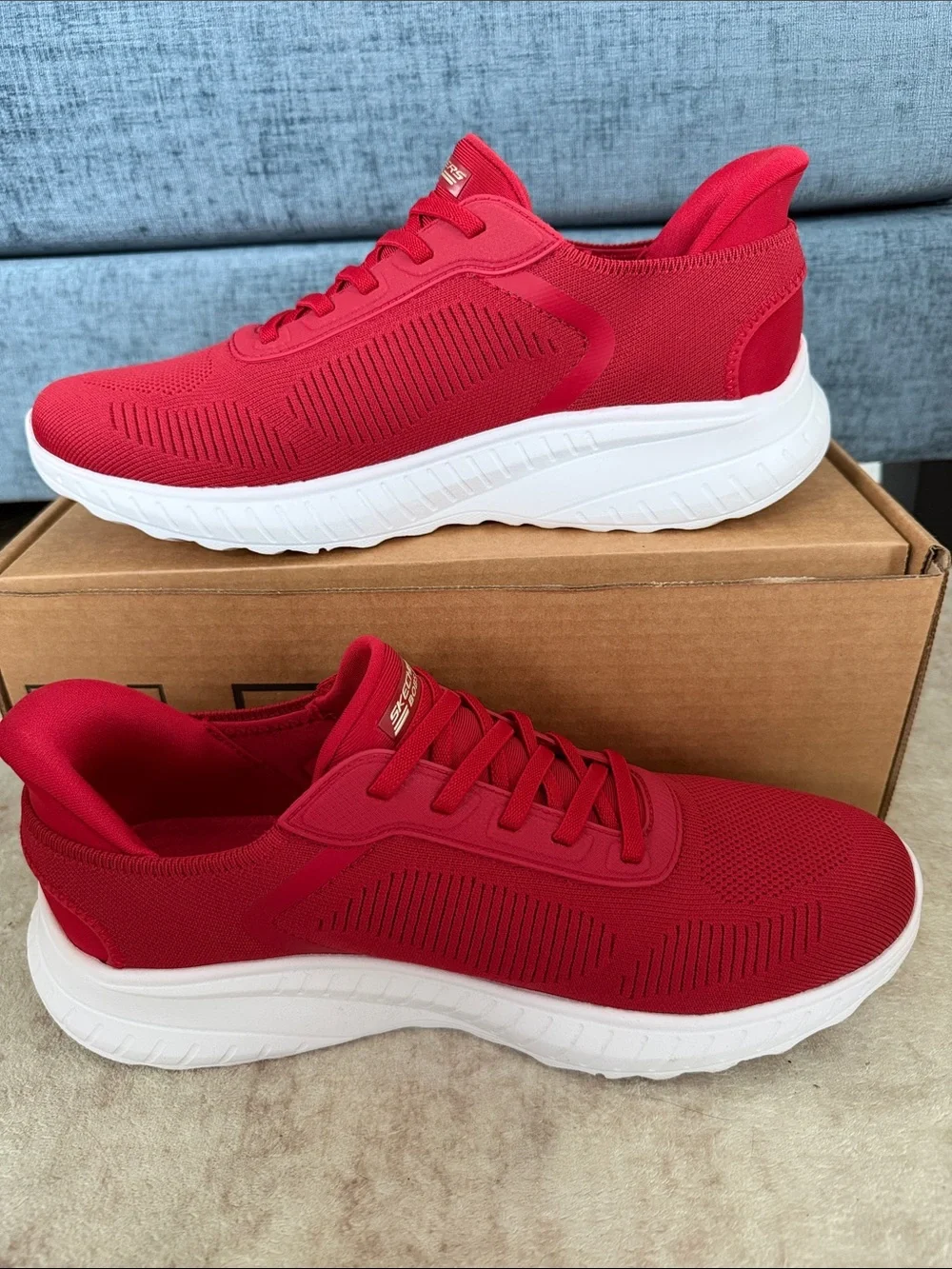 Skechers Women's Squad Chaos Red Knit Lace-Up Sneakers